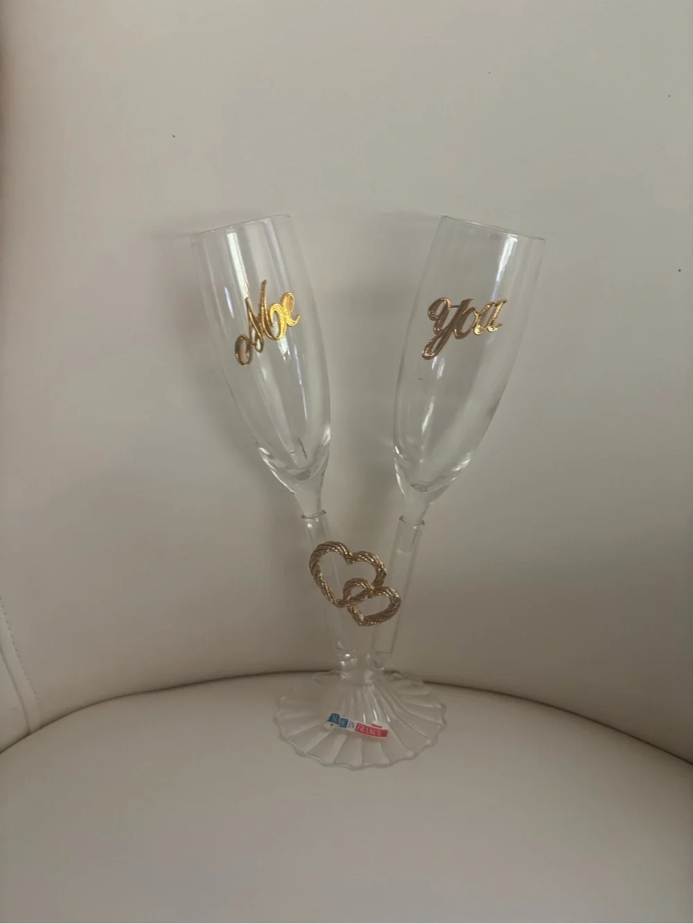 Vintage Gold Script 'Me' and 'You' Crystal Champagne Flutes - Set of 2 /3 parts
